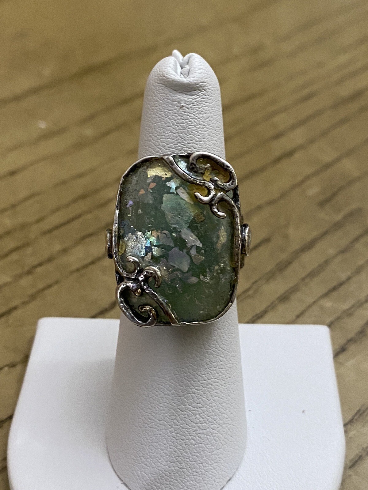 QVC Regina Lane RL Israel Sterling Silver 925 Signed Roman Glass Ring Sz 7.5