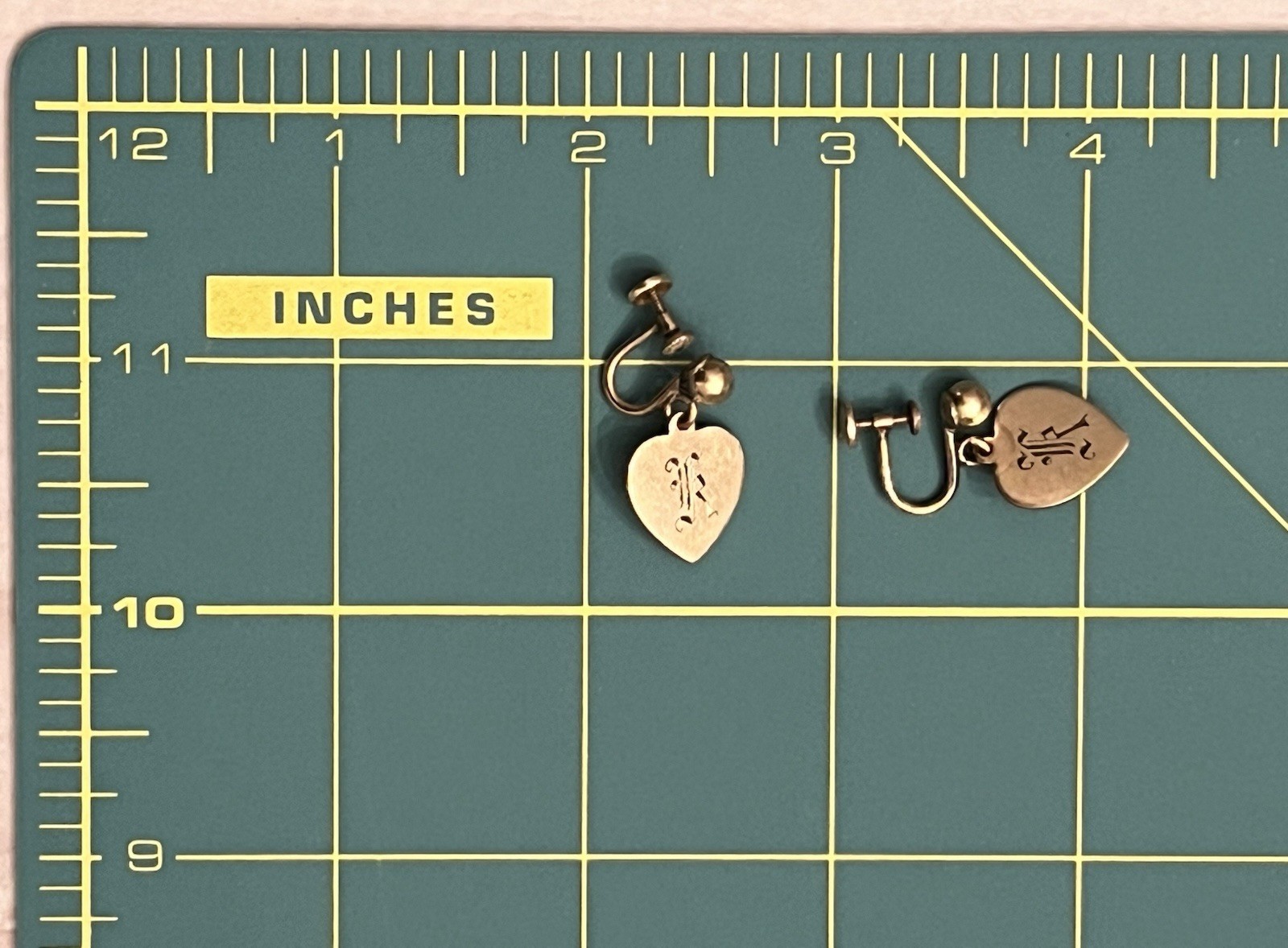 VTG 1/20 10K GF & 1/20 12K GF Monogrammed Heart Dangle Screw Back Earrings