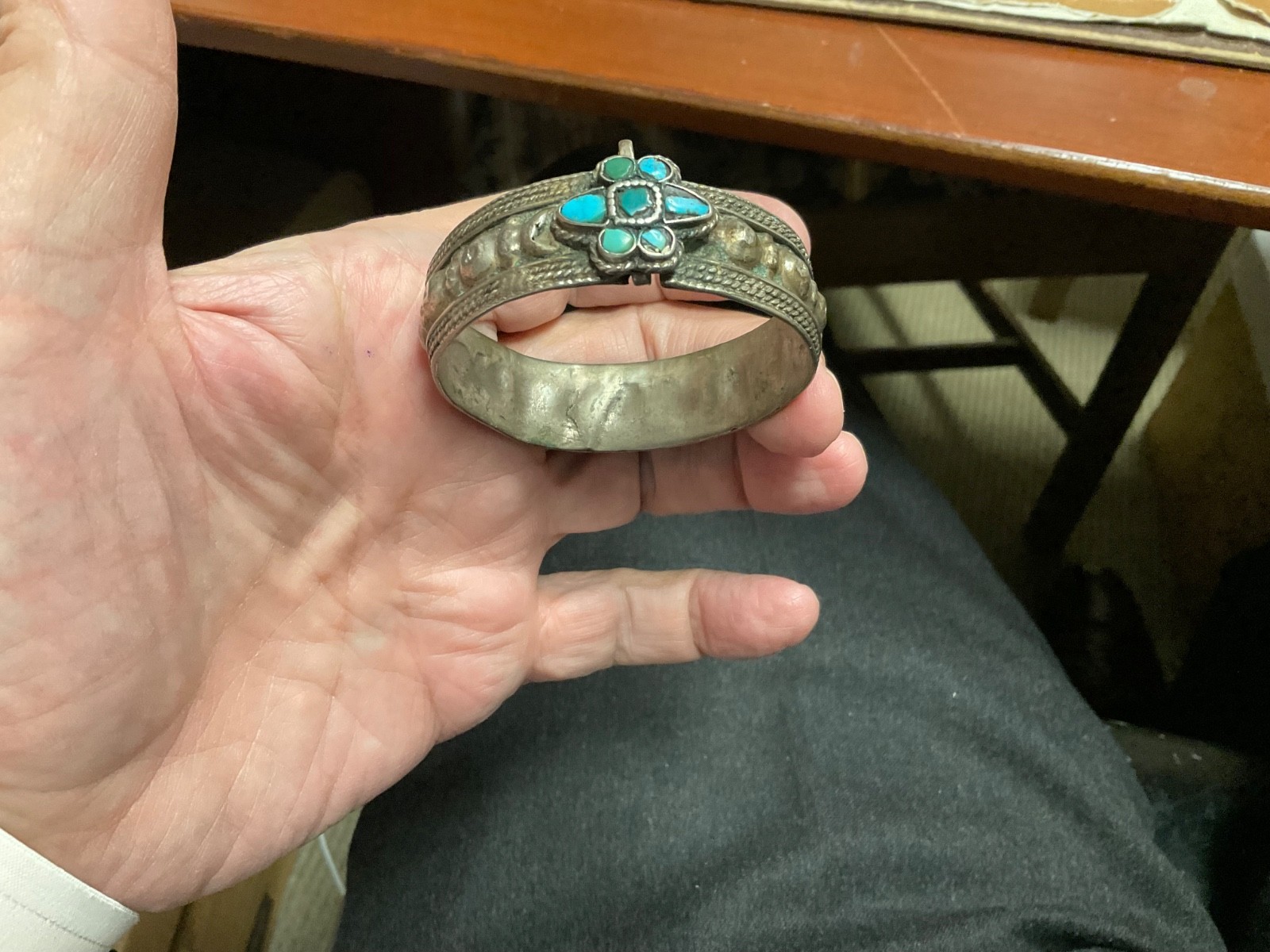 North India/Pakistani Handmade Mid-20th Century Hinged Silver Cuff