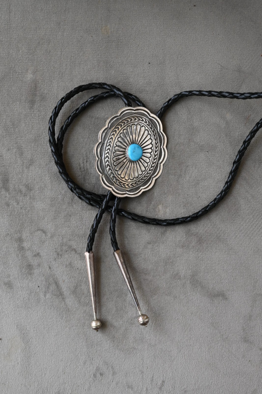 BIG Navajo Concho Bolo by Wilbert Benally Sleeping Beauty Turquoise & Sterling