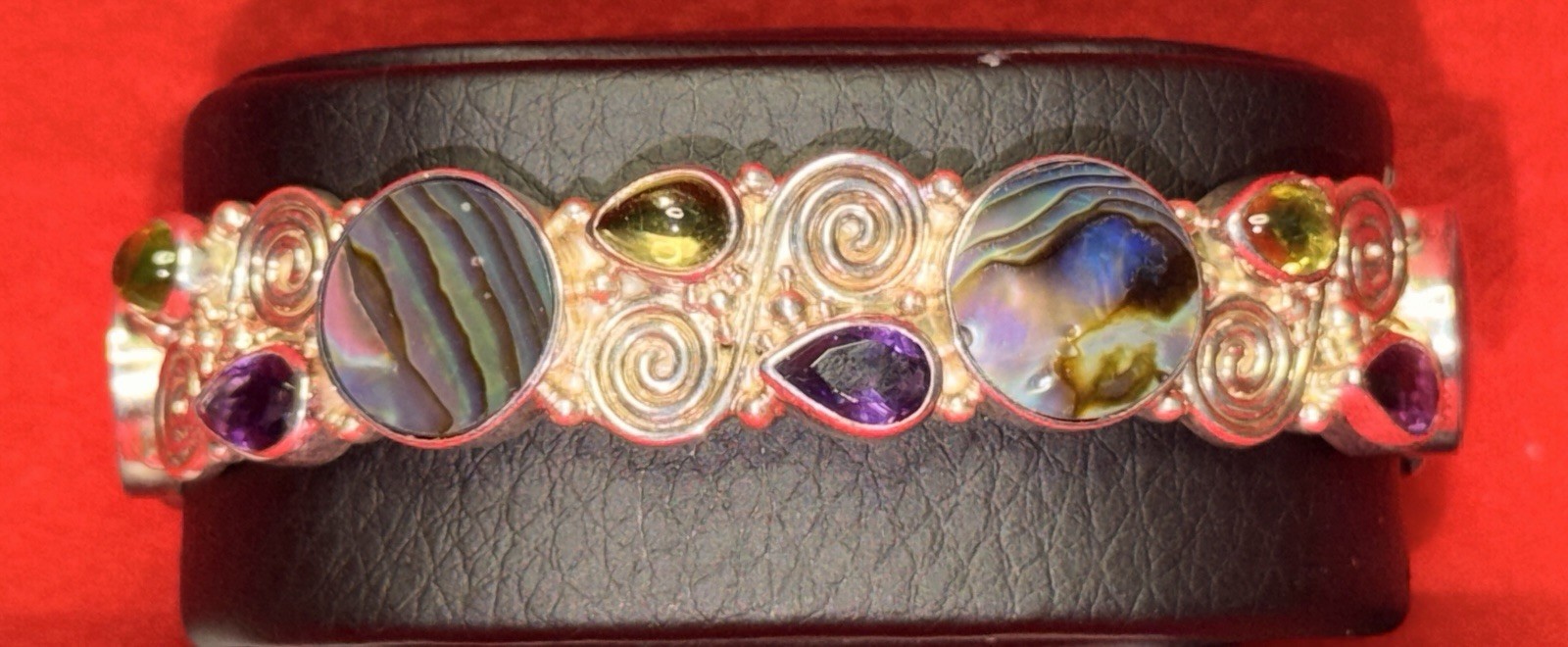 Sajen Abalone Shell Green Blue Purple Sterling Silver Cuff Bracelet