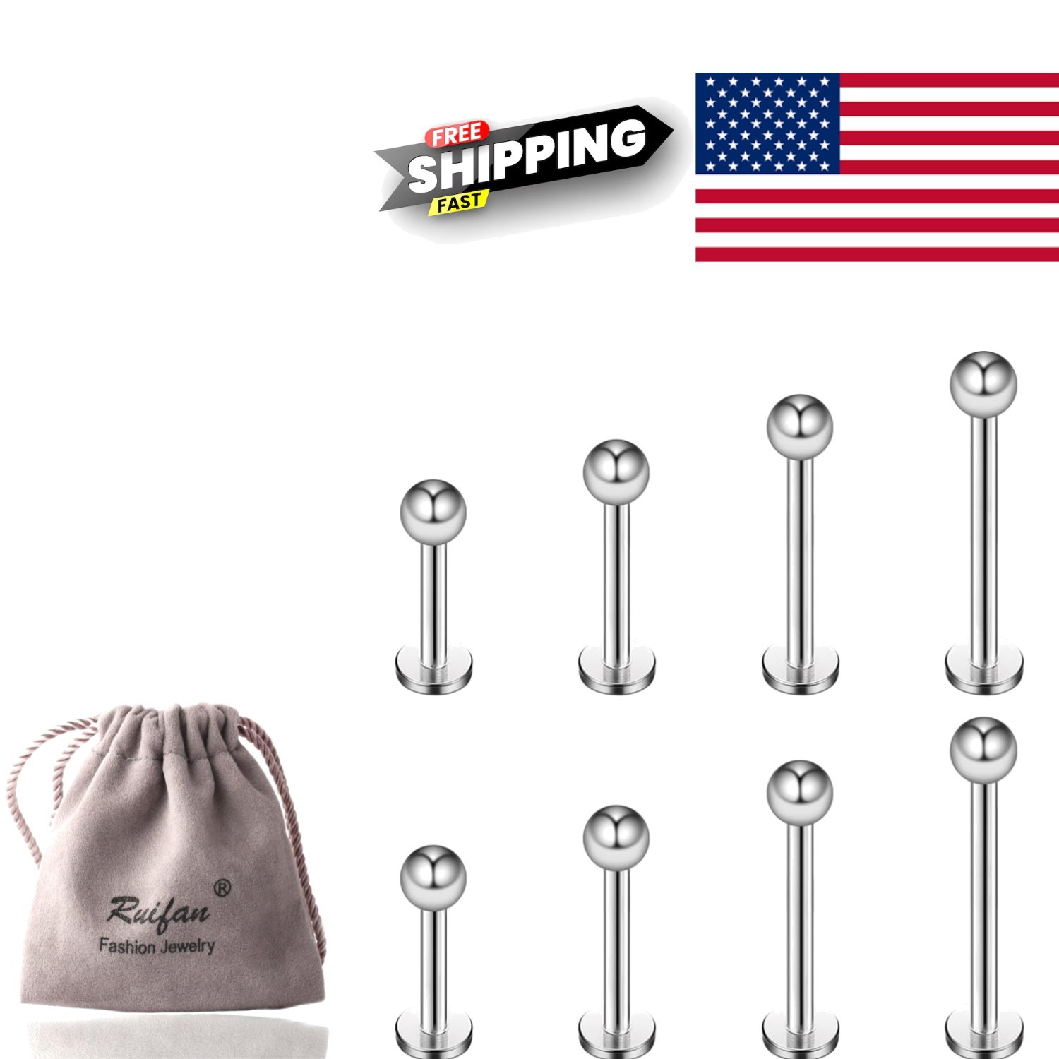 Surgical Steel Tragus Helix Earring Studs Jewelry Kit with Multiple Lengths