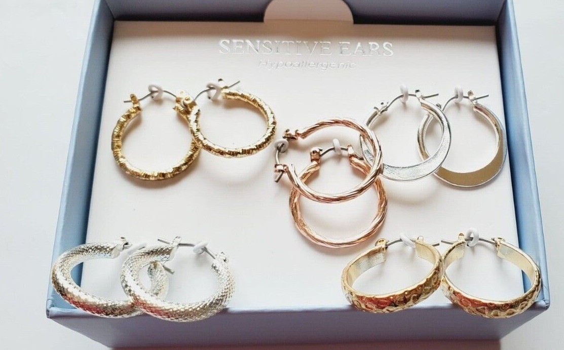 Essential Designs 5 Pairs of Earrings Small Hoops Silver Gold & Rose Gold New