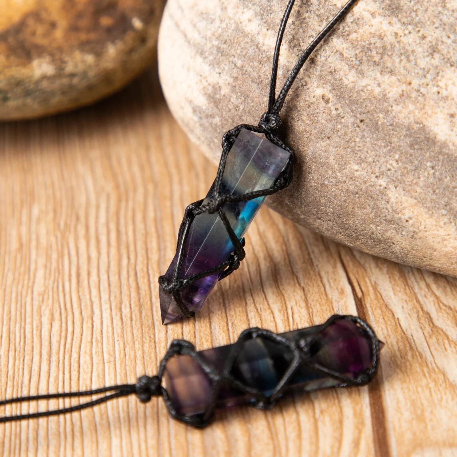 Natural Rainbow Fluorite Stone Obelisk Pendant Necklace Wrap Crystal Necklace