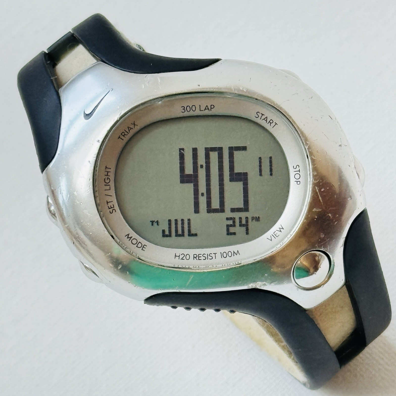 Vintage Nike Triax Speed 300 Lap Men’s Digital Watch Silver Black WR0101