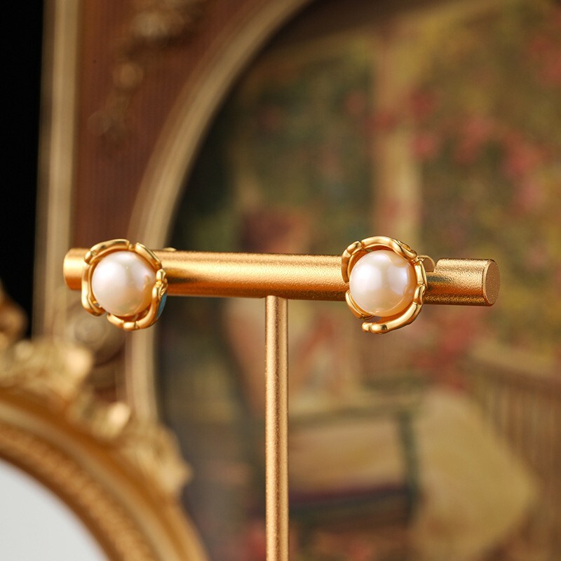 925 Silver Post Copper Natural Freshwater Enamel Pearls Earrings Stud Jewelry
