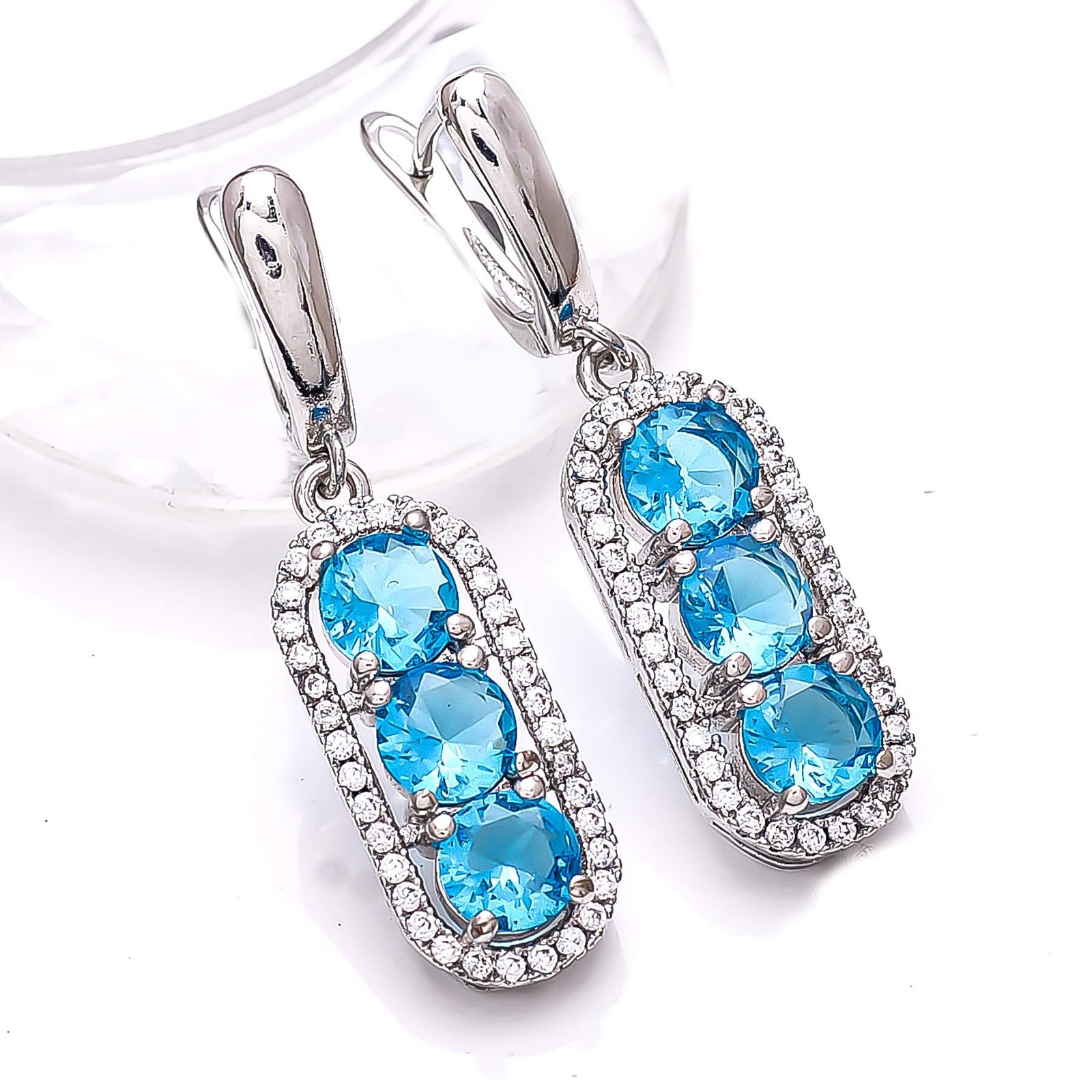 Blue Topaz & Cubic Zirconia Gemstone 925 Sterling Silver Earring 1.50″ E76113