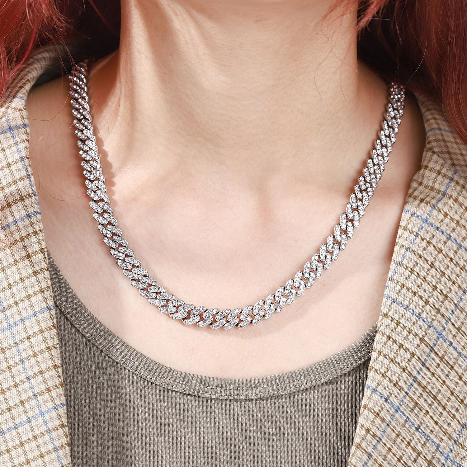 8MM Gold Plated CZ Cuban Link Chain Hip Hop Iced CZ Out Cuban Necklace/Choker