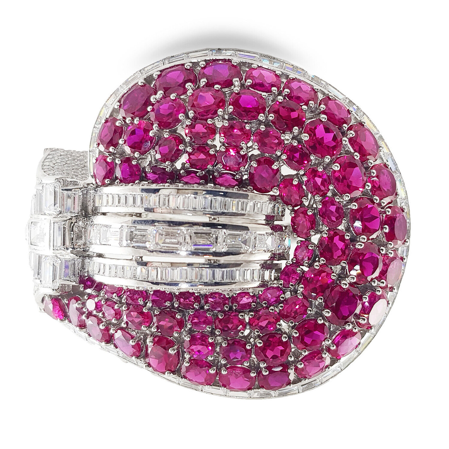 Marlene Dietrich Inspired Bangles For Women Silver Oval cut Lab Created Ruby CZ
