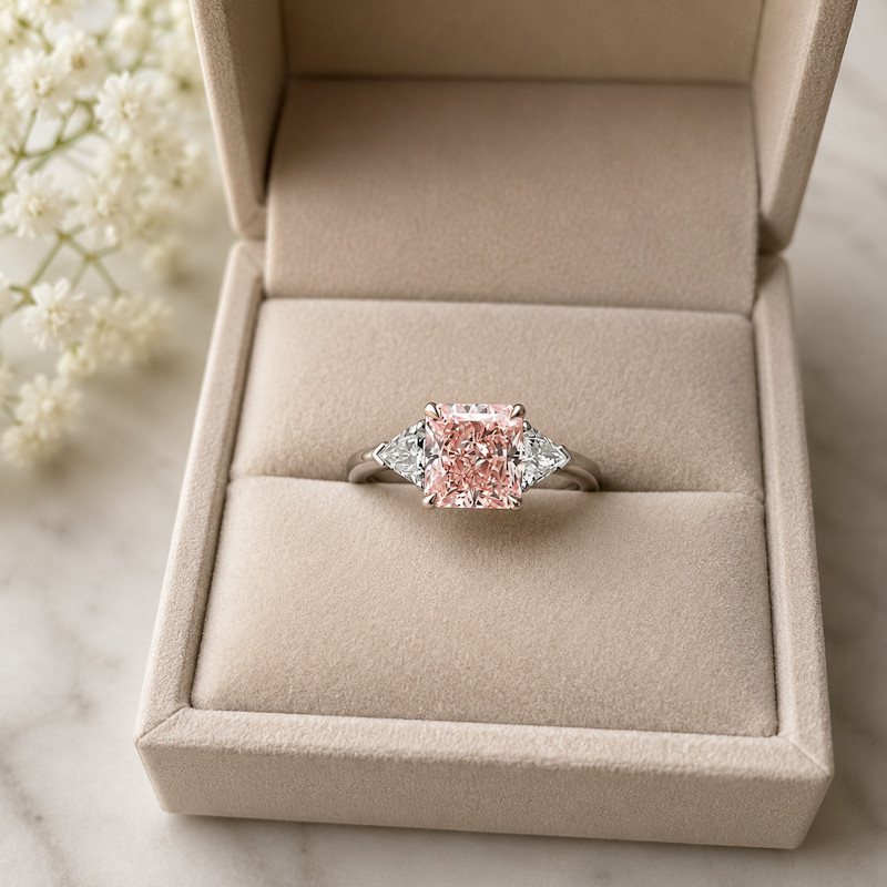 4.80 Ct Princess Cut Fancy Vivid Pink 18k White Gold IGI Lab Grown Diamond Ring