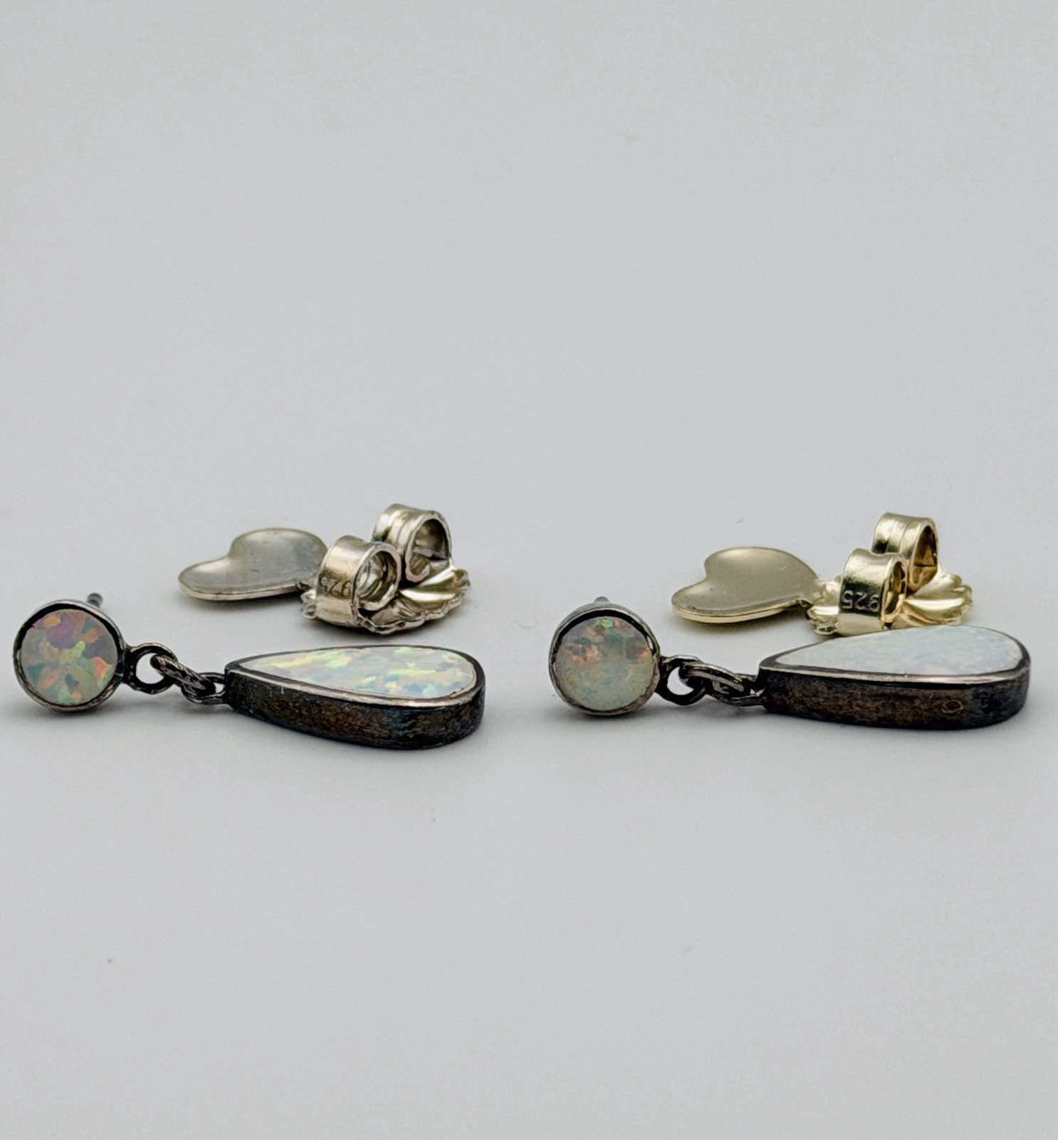 Vintage Earrings Opal & Sterling 925 Teardrop Dangle Boho-Chic 90s October-Birth