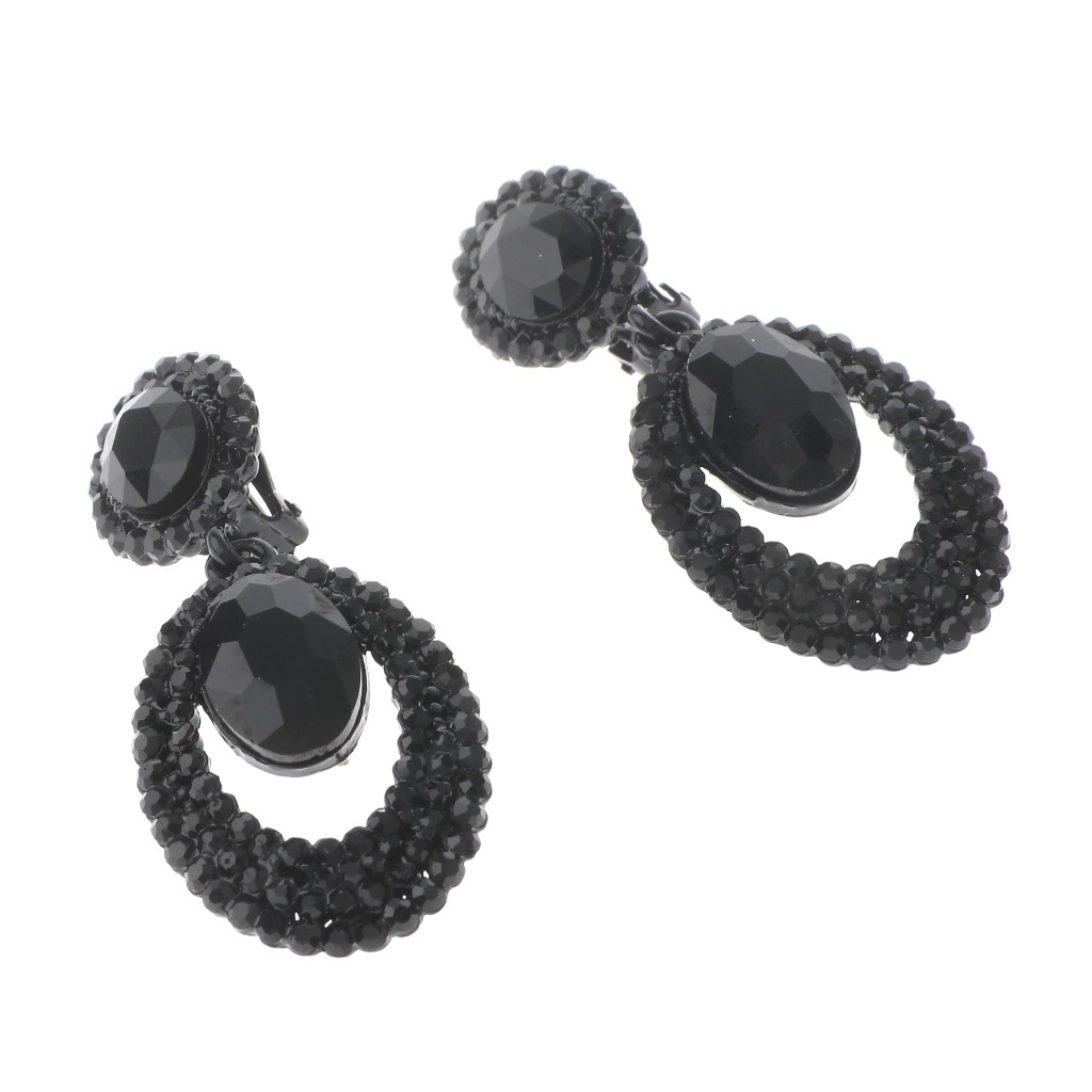 Black Tone Metal Crystal Rhinestone Clip-On Earrings ER2652-JET