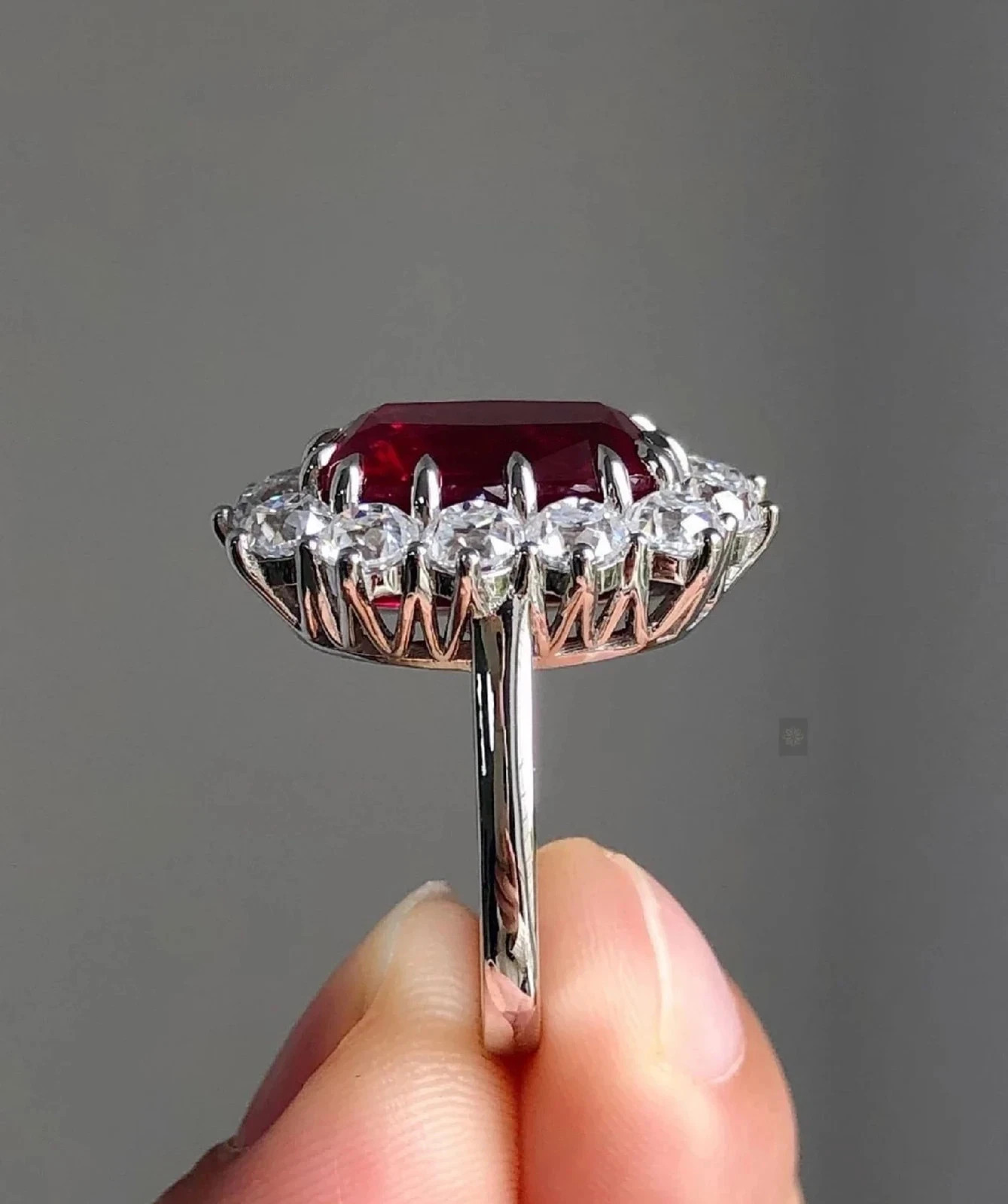 4.72 Ct Cushion Cut Natural Ruby & Diamond Wedding Ring 925 Sterling Silver