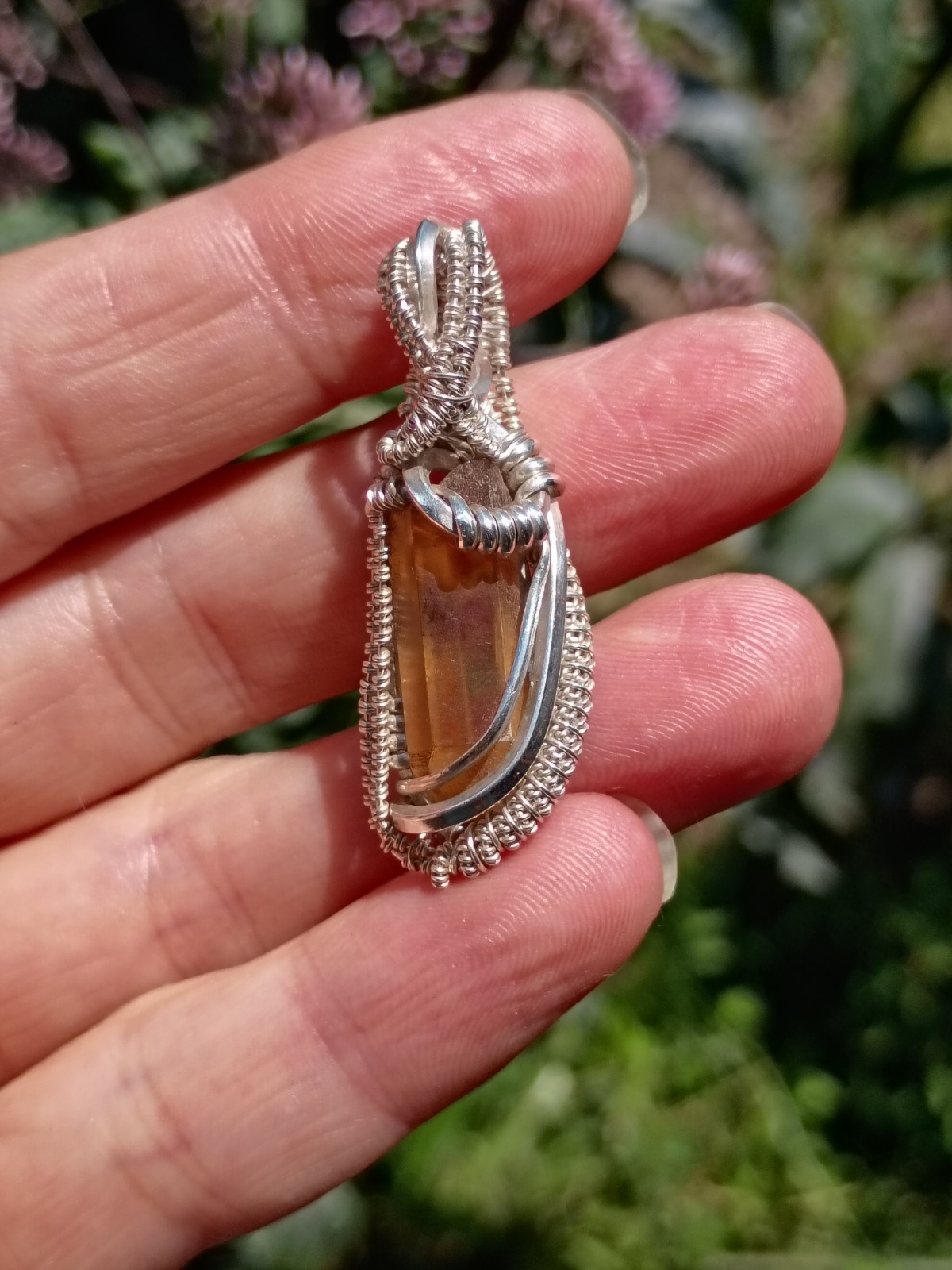 Citrine Crystal Pendant Sterling silver handcrafted amulet elegant necklace