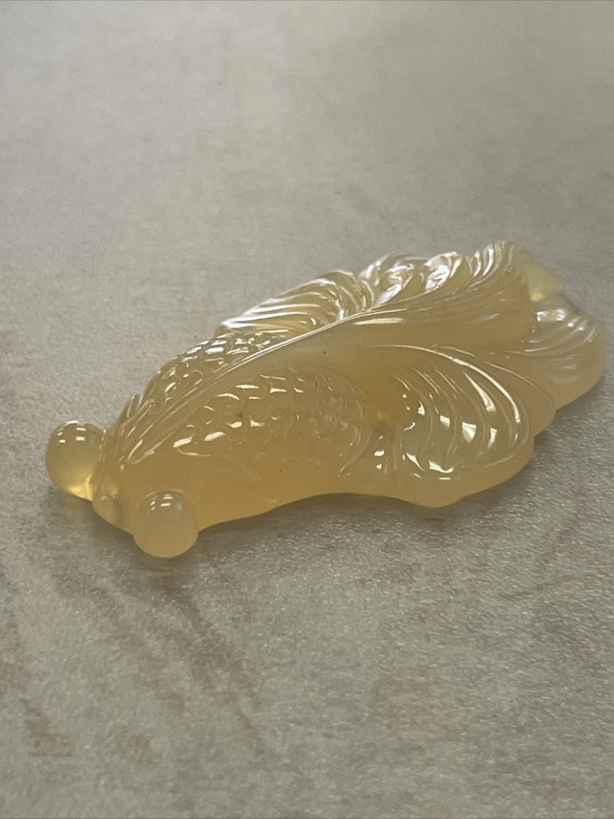 GIA Certified Pierced Carving Semi Transparent Orange Yellow Chalcedony Fish
