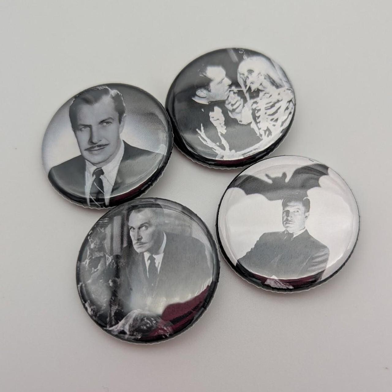 Vincent Price Gothic Horror Movie theme Pinback buttons set of 4 or Magnets