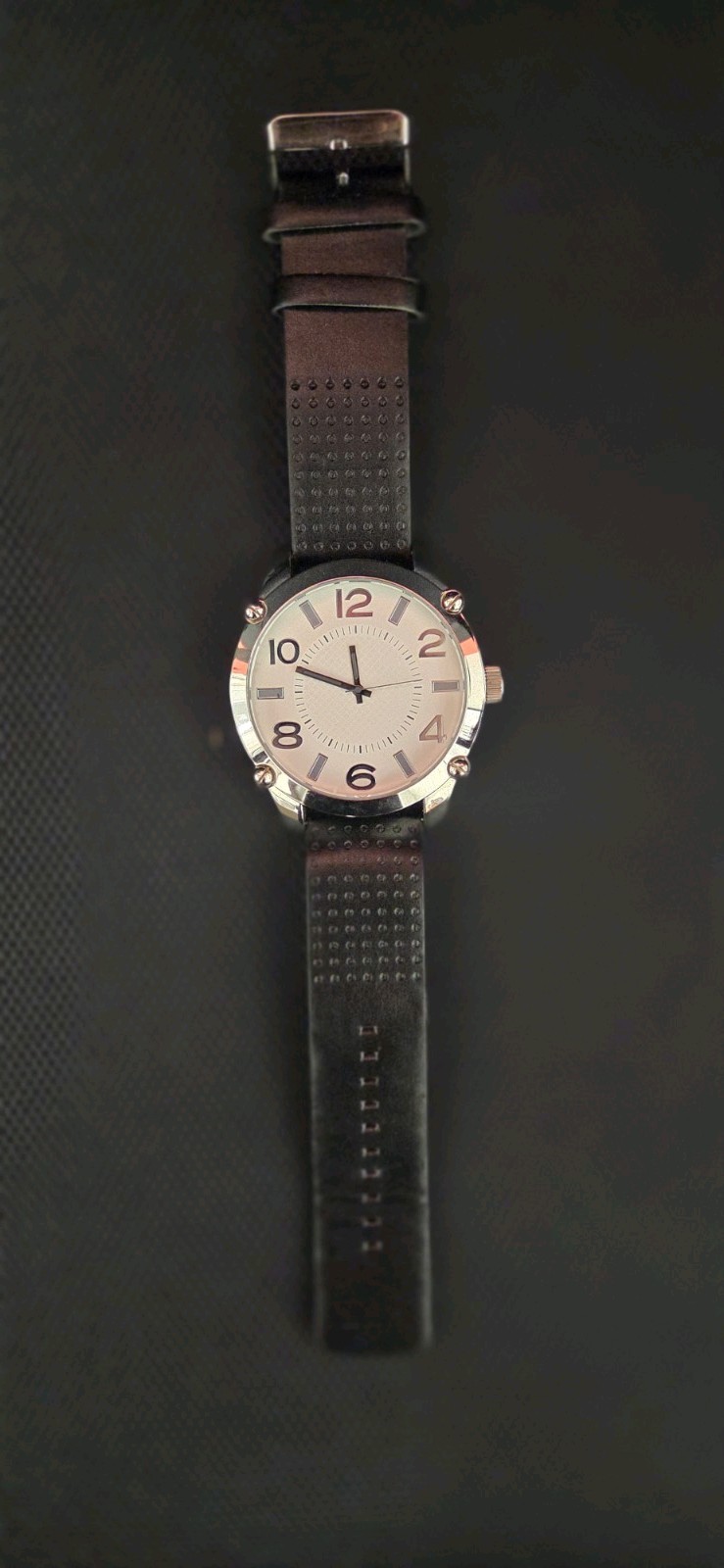 FMD JM500 Quartz Analog Watch Silver Textured Dial Steel Case Black/Brown