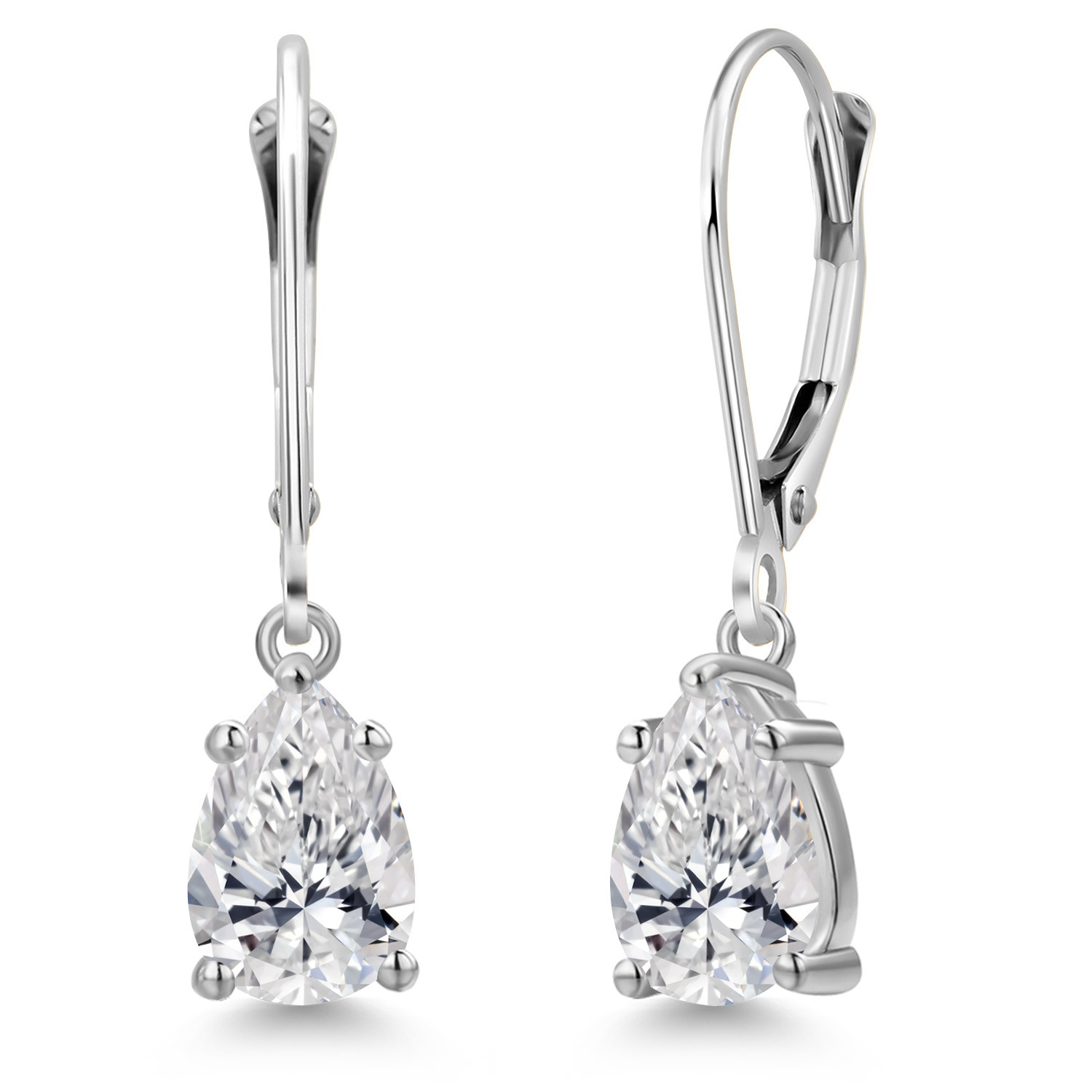 14K White Gold Pear Shape Lab Grown Diamond Dangle Earrings 1.46 Ctw DEF VVS-VS