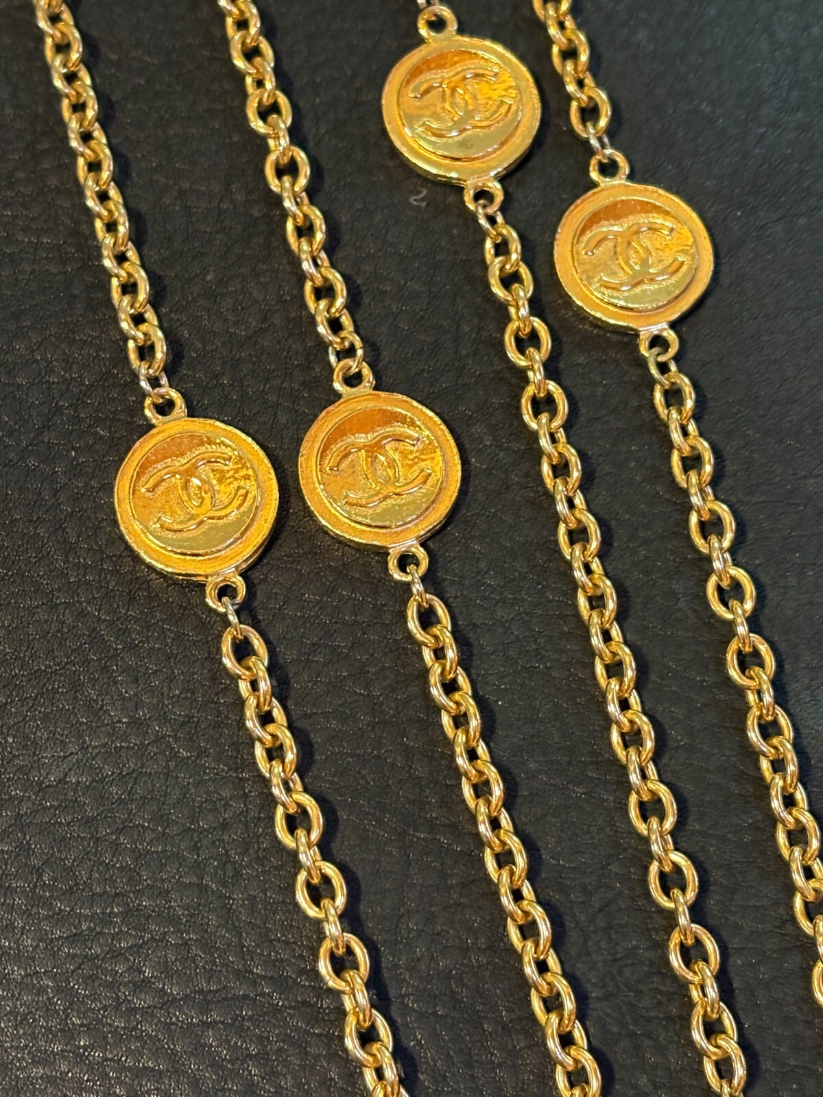 CHANEL Necklace AUTH Coco CC chain Rare Pendant Gold 180cm Choker Medal Coin F/S