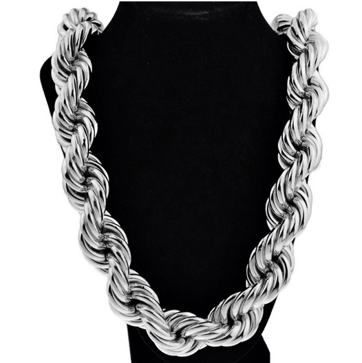 Mens Huge Rope Chain 36″ x 25MM Thick Hollow Dookie Silver Tone Hip Hop Necklace