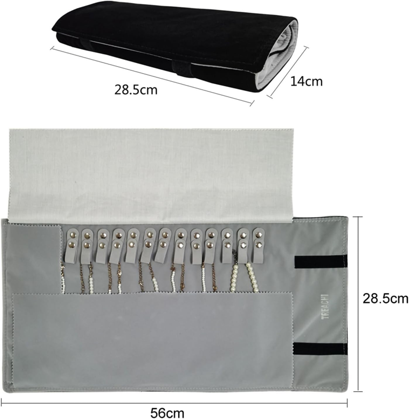 Portable Jewelry Roll Necklace Travel Storage Displays Holder 16 Chain Grey
