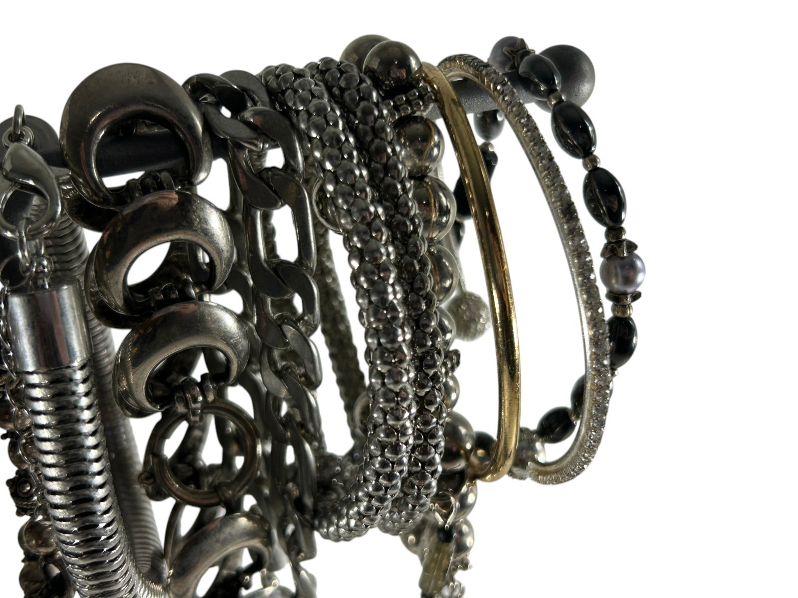 Mixed Lot 15 Silver Tone Bracelets Costume Jewelry Stretch Cuff Beaded Charm