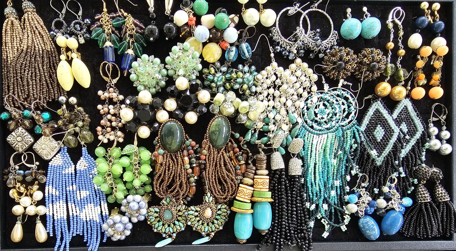 HUGE Vintage Earring Lot of 262 Pairs Cluster Bead / Beaded Dangle Multicolor