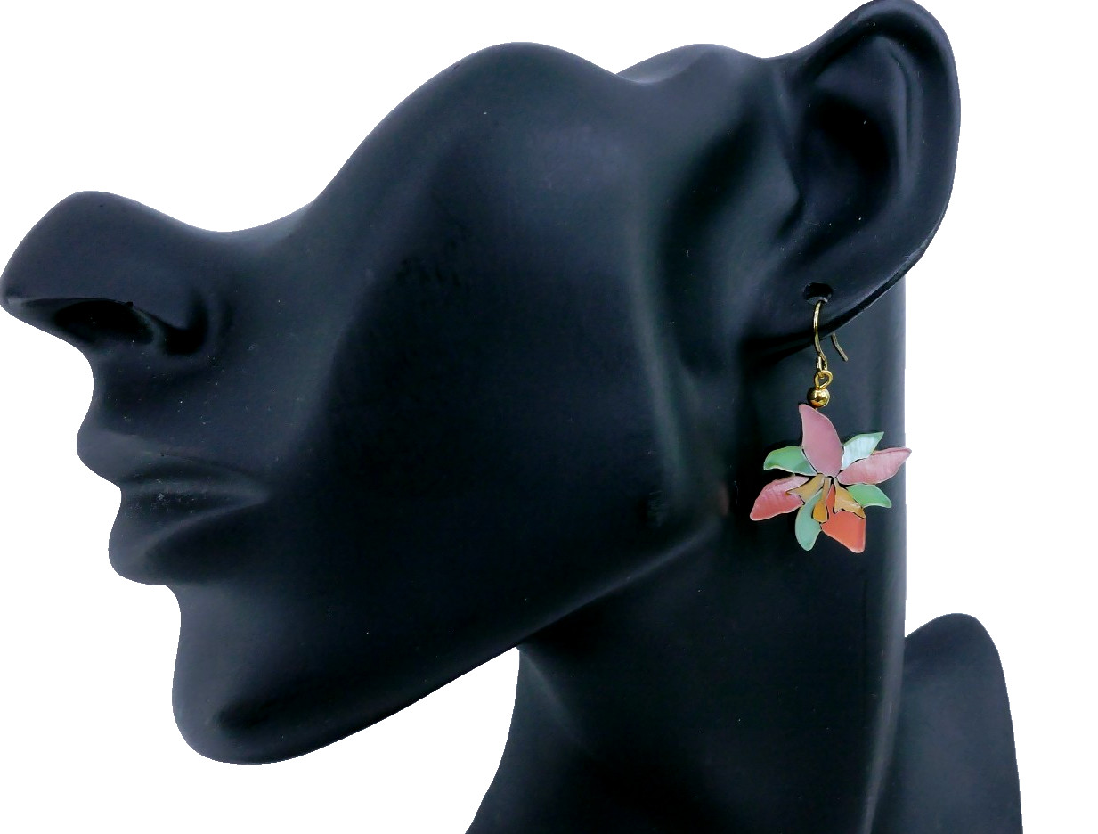 LEE SANDS INLAiD ORCHiD FLOWER EARRiNGS PENDANT 18″ GEMSTONE PEARL NECKLACE SET