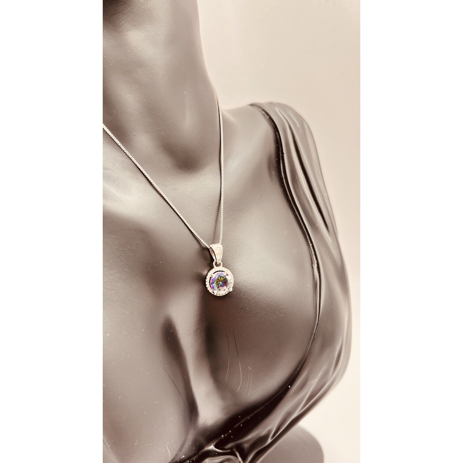Silver Silver Mystic Topaz Pendant Only No Necklace Tiny Round Multicolor Gem