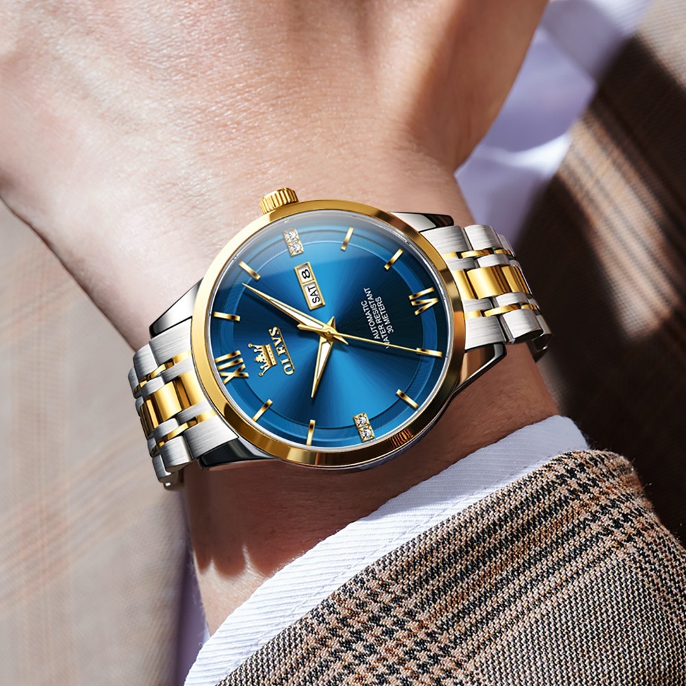 OLEVS 7061 Fashion Luxury Stainless Steel Strap Automatic Mechanical Wristwatch`