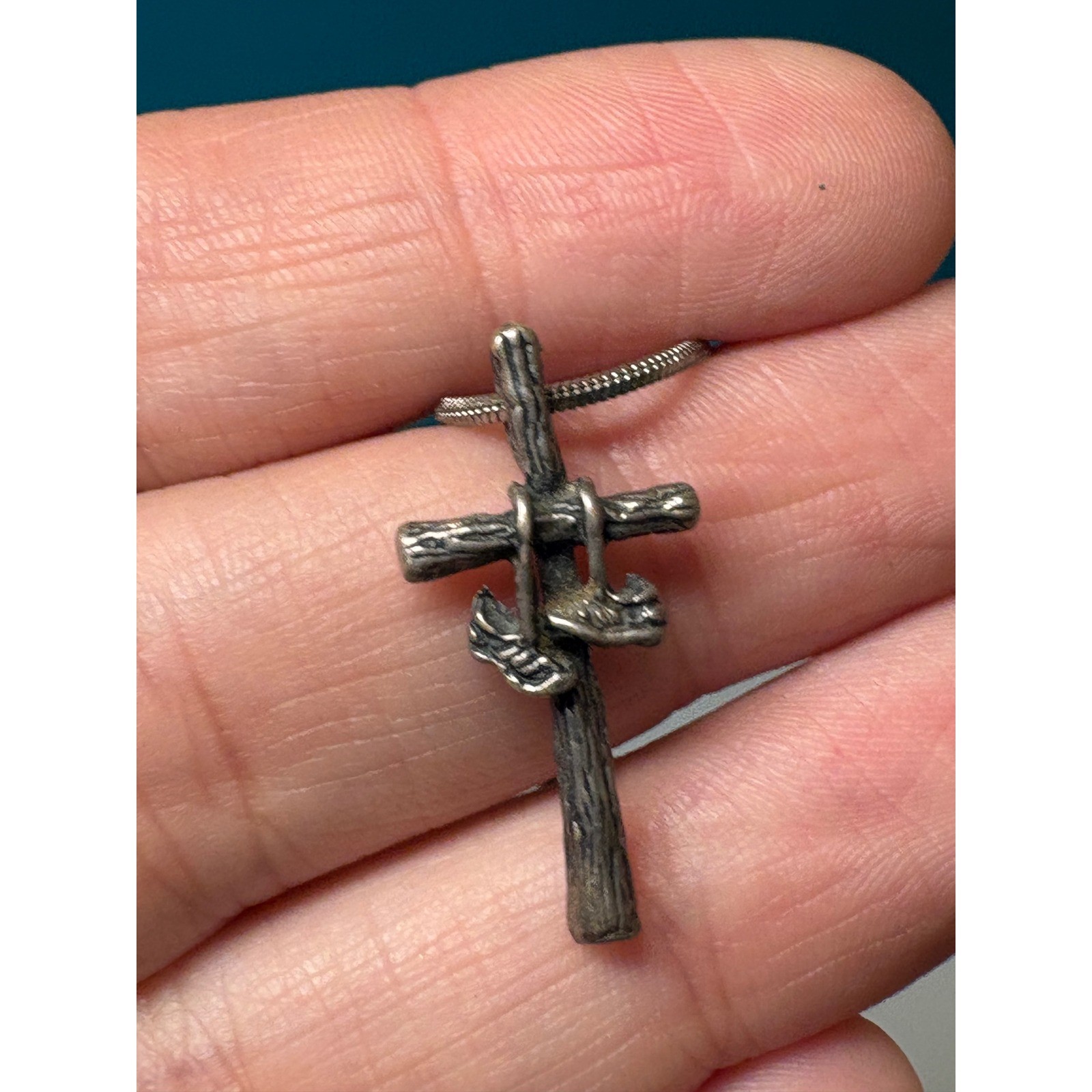 Vintage Pewter Cross Necklace with Running Shoes Pendant Snake Chain