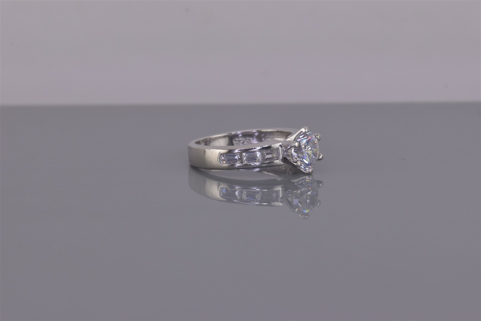 Sterling Silver Round Cubic Zirconia Channel Set Baguette Band Ring 925 Sz: 5