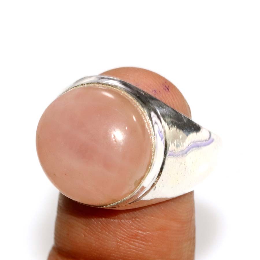 925 Silver Plated Fine Finish Round Rose Quartz Man’S Ring US 8 Trendy MJ