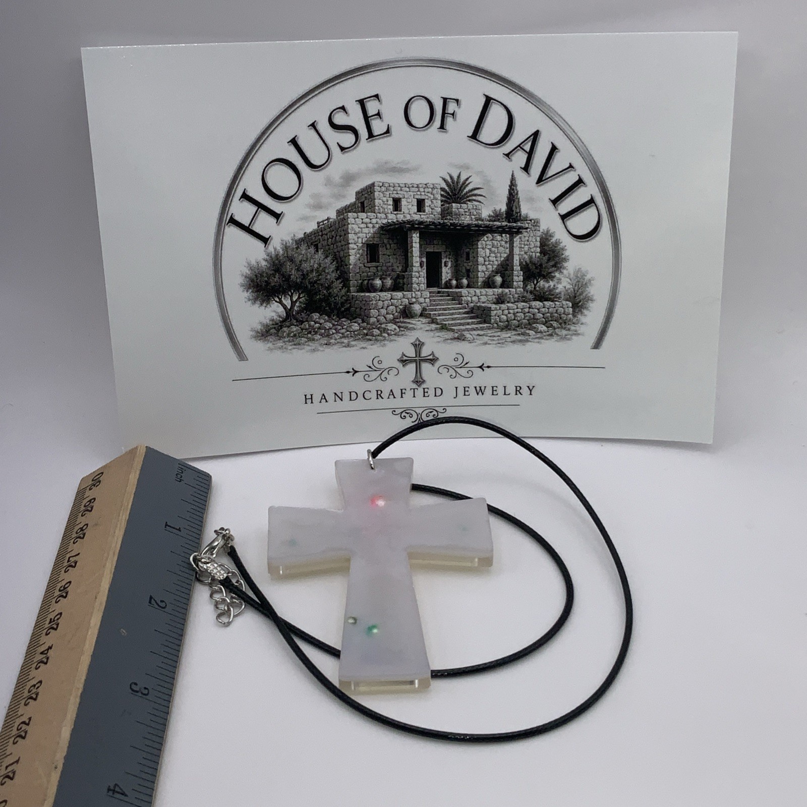 House Of David Handmade Cross Necklace Floating 3D Pearls