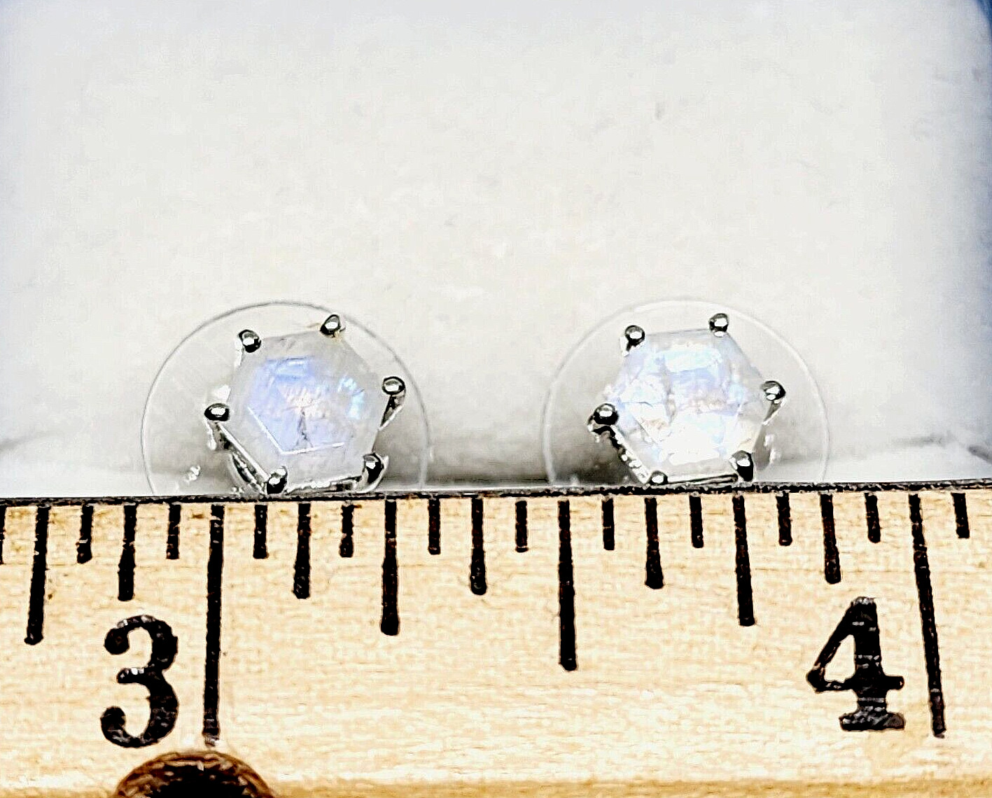 Rainbow Moonstone stud earrings in Platinum over 925 SS 1.90 tcw 6mm