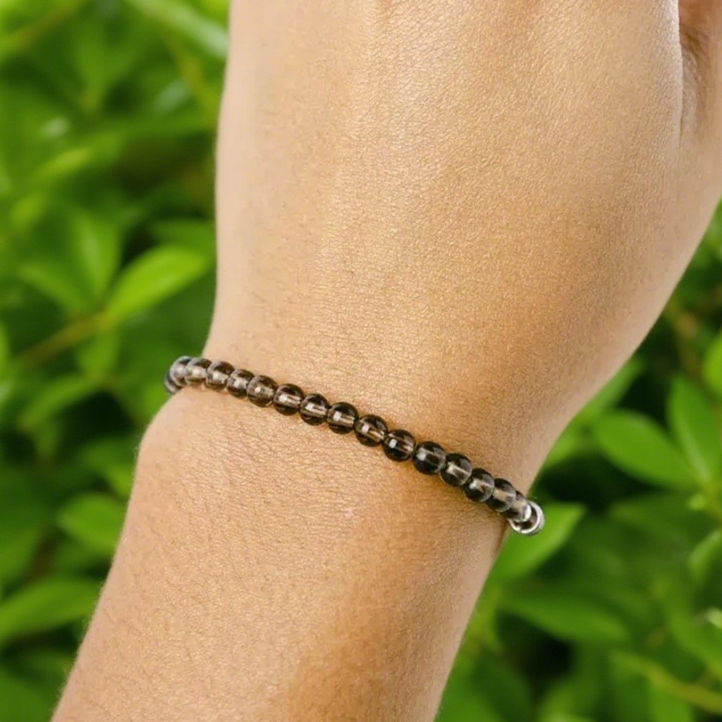Natural 4mm Smoky Quartz Beaded Bracelet Healing Crystal Handmade Bracelet Gift