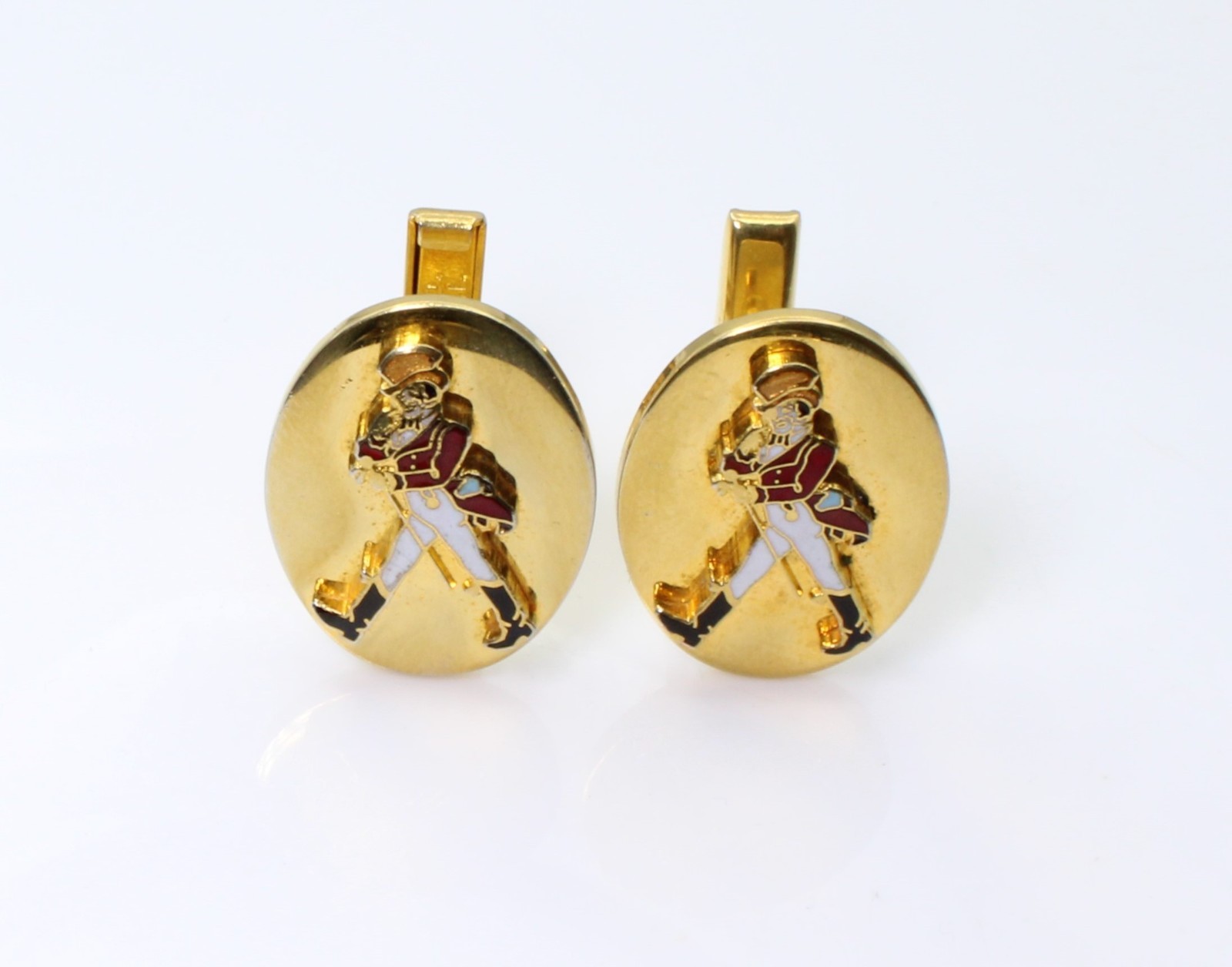 Vintage Kinney Co. Prov. RI Johnnie Walker Red Label Enamel Cufflinks Gold Tone