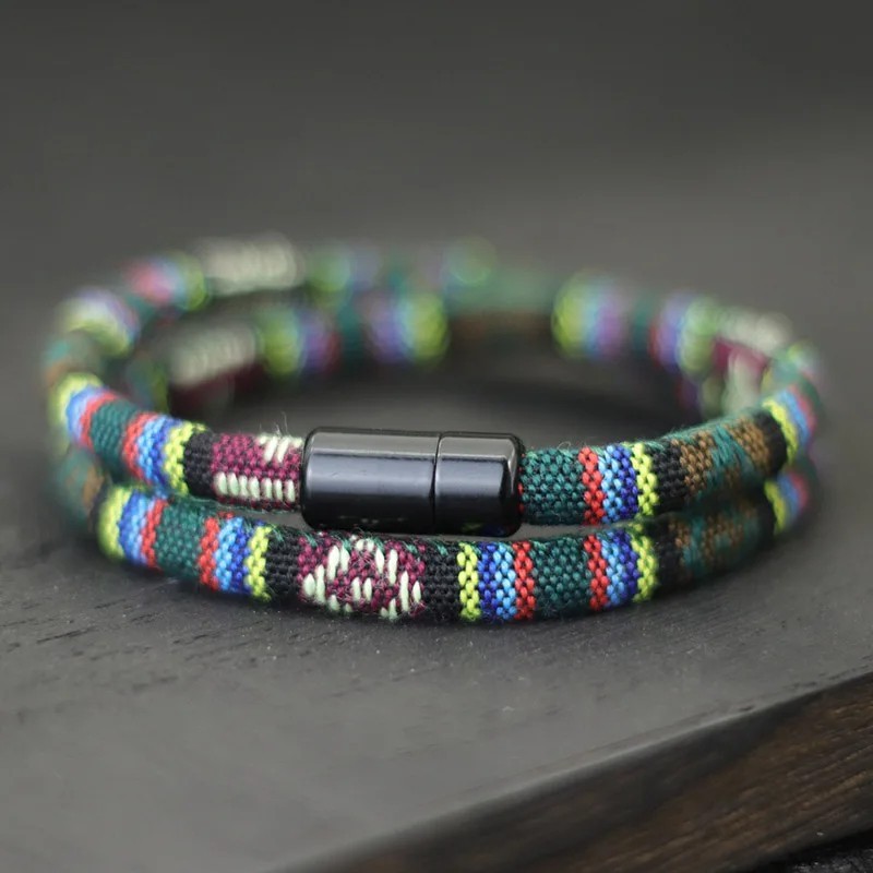 Tactical Bohemian Rope Bracelet Men Strong Magnetic Clasp Adventure Gear