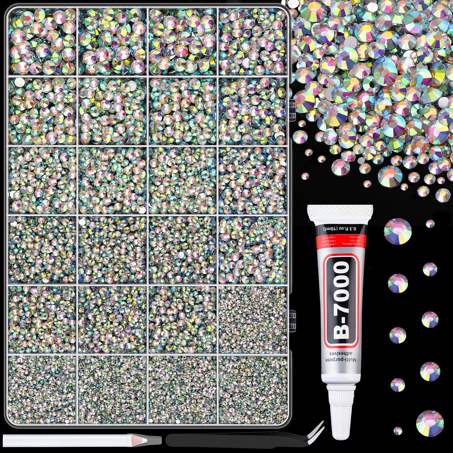 25000pcs Resin Rhinestones for Crafting AB Flatback Non Hotfix Mixed Sizes