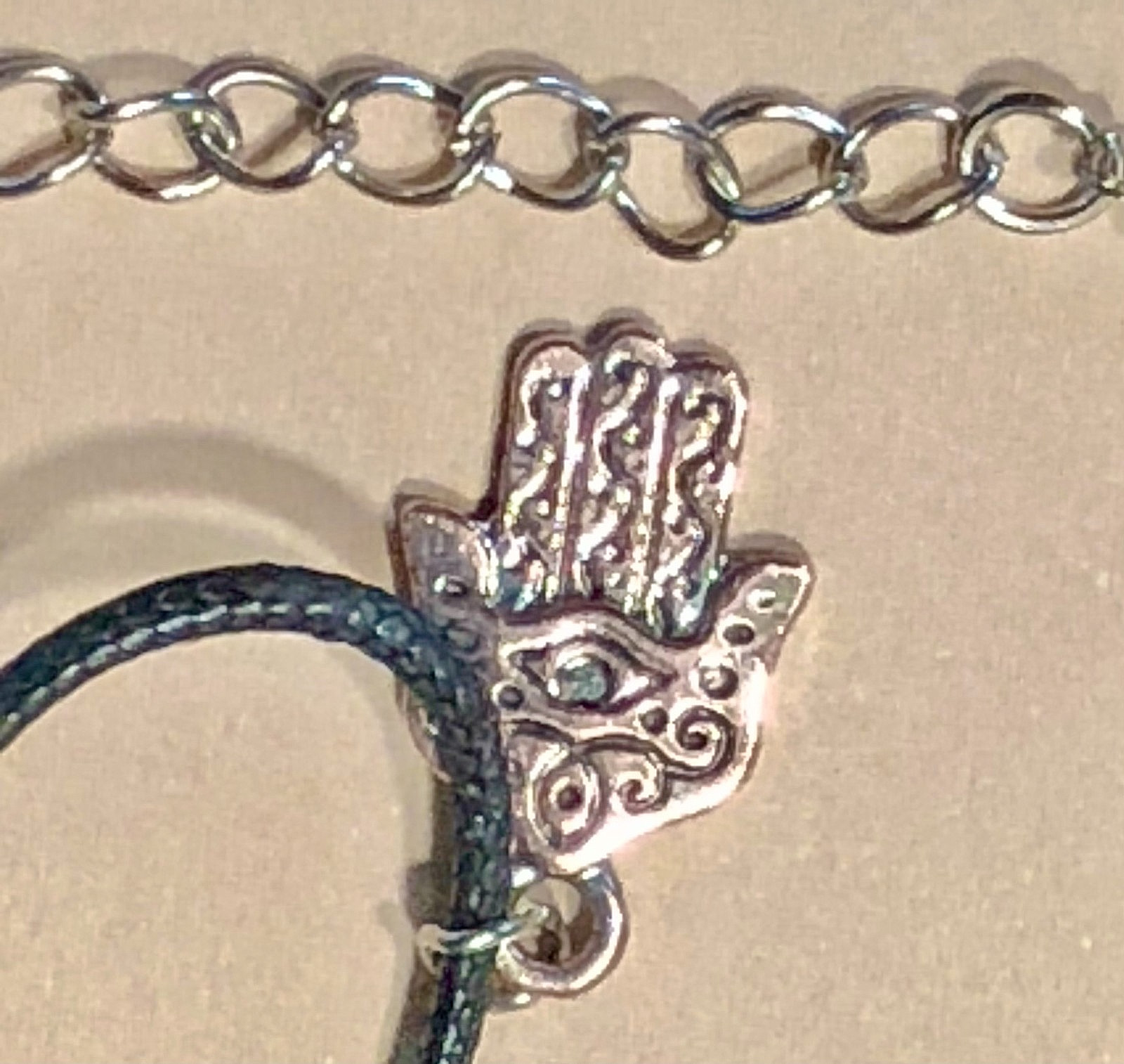 Hamsa Hand Evil Eye Pendant Choker Necklace Luck Happiness Rose Color Silver 18″