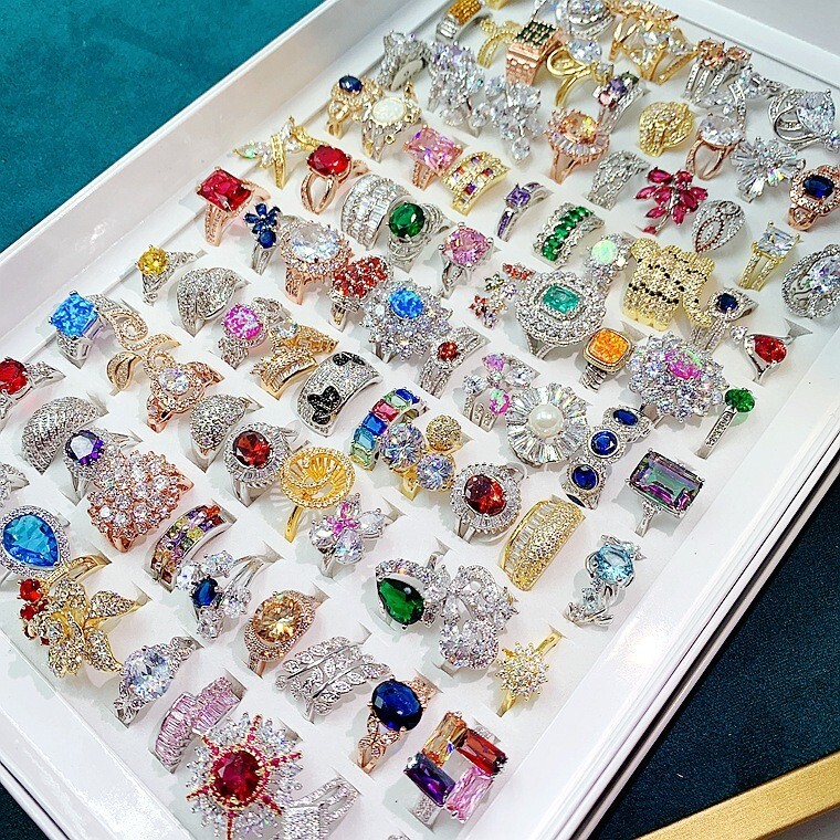 10Pcs Wholesale Mixed Gemstone Rings Jewelry Women Crystal Rings Lot Rhinestone