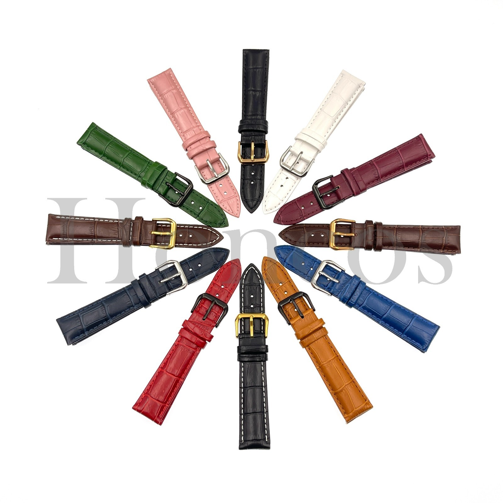 12 13 14 15 16 MM Watch Band Strap Genuine Leather Alligator Tank Buckle