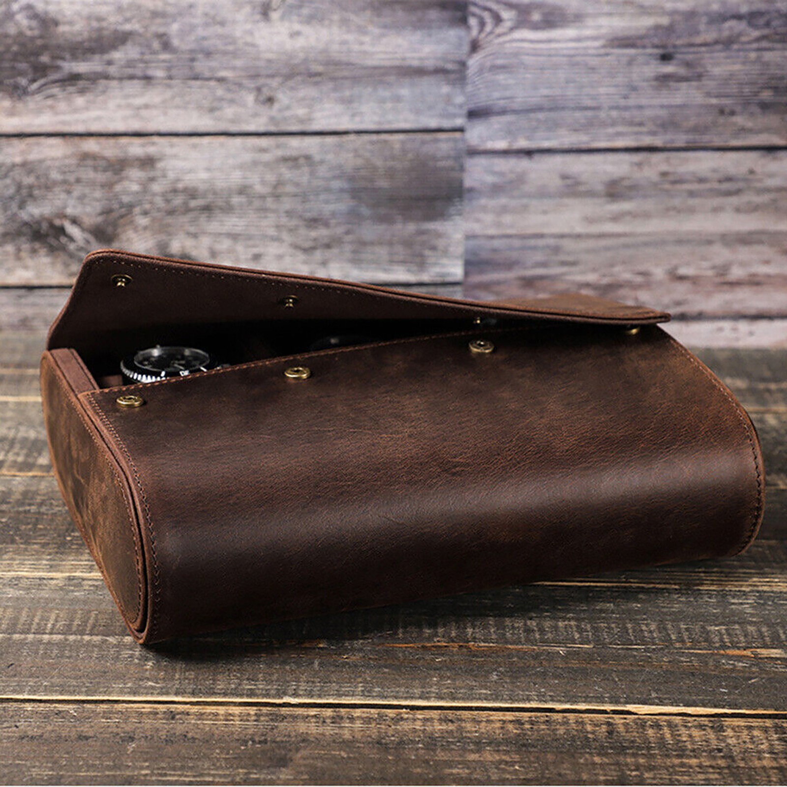 6-Slot Watch Roll Storage Box Genuine Leather Jewellry Display Travel Case NEW