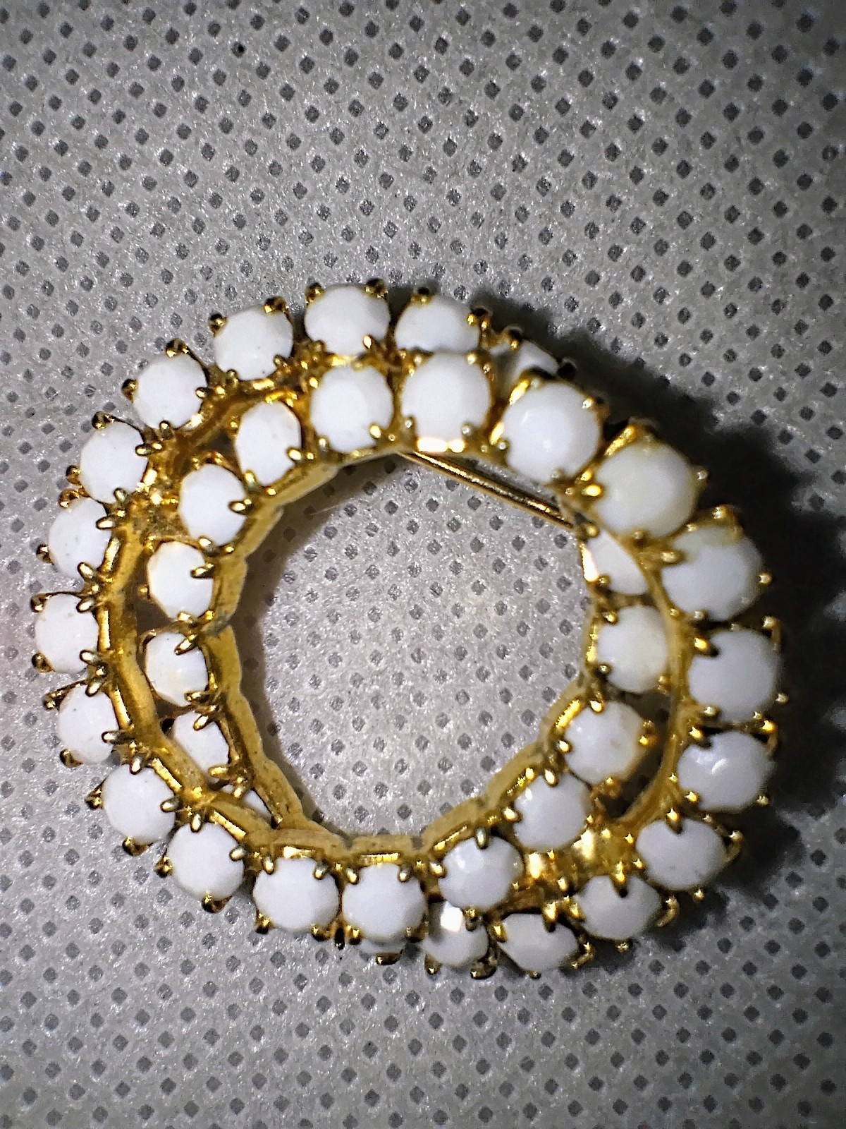 Vintage Estate White Opal Double Circle Goldtone Brooch, Pin about 1 Inch
