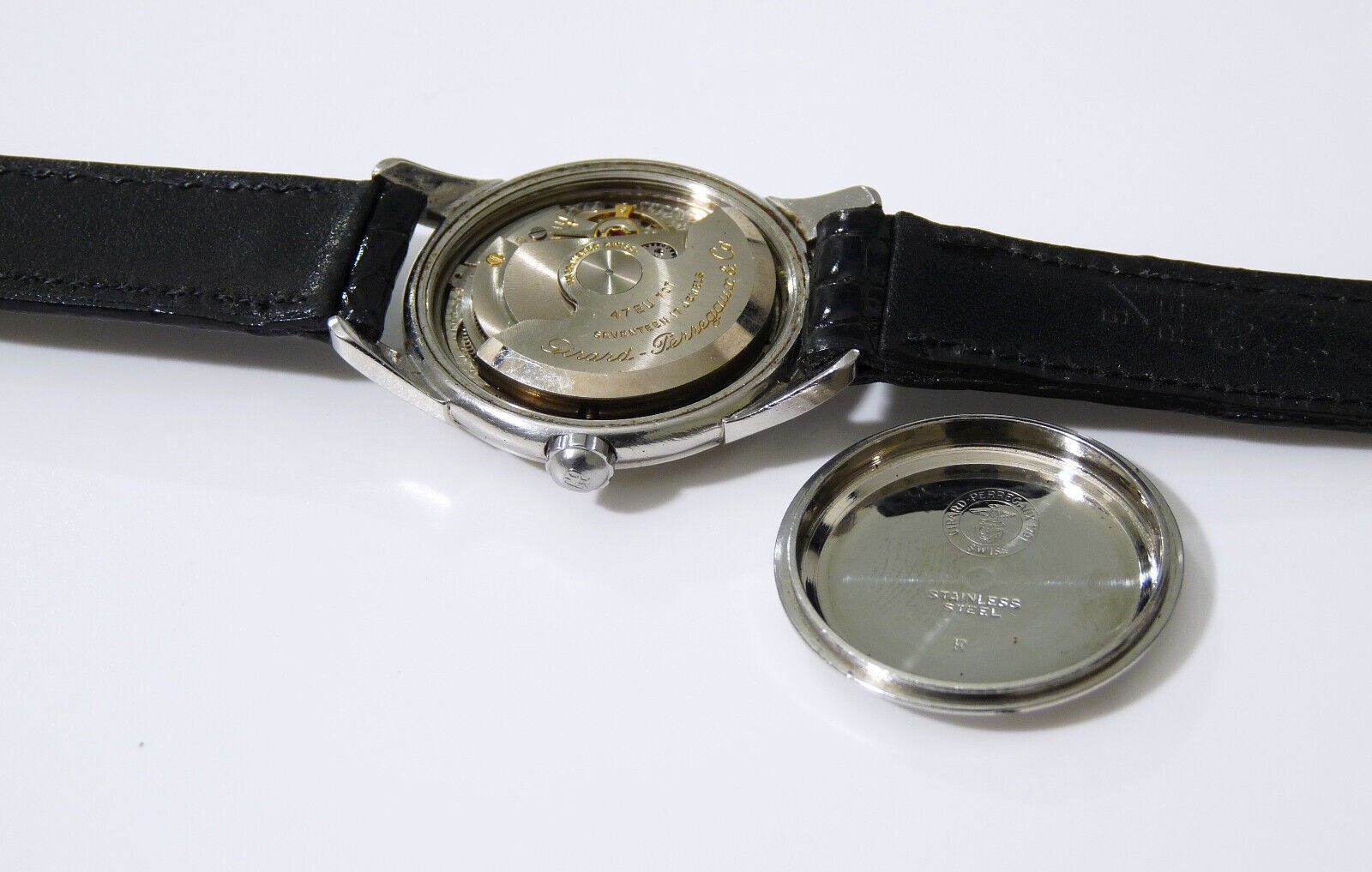 GIRARD-PERREGAUX Gyromatic Stainless Steel. Watch Automatic Gun Metal Blue Hands