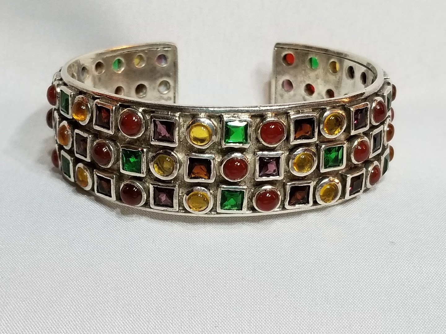 2 Oz. Sterling Silver Cuff/Bracelet, Colored Glass. Appraisal Was 2017! $1300