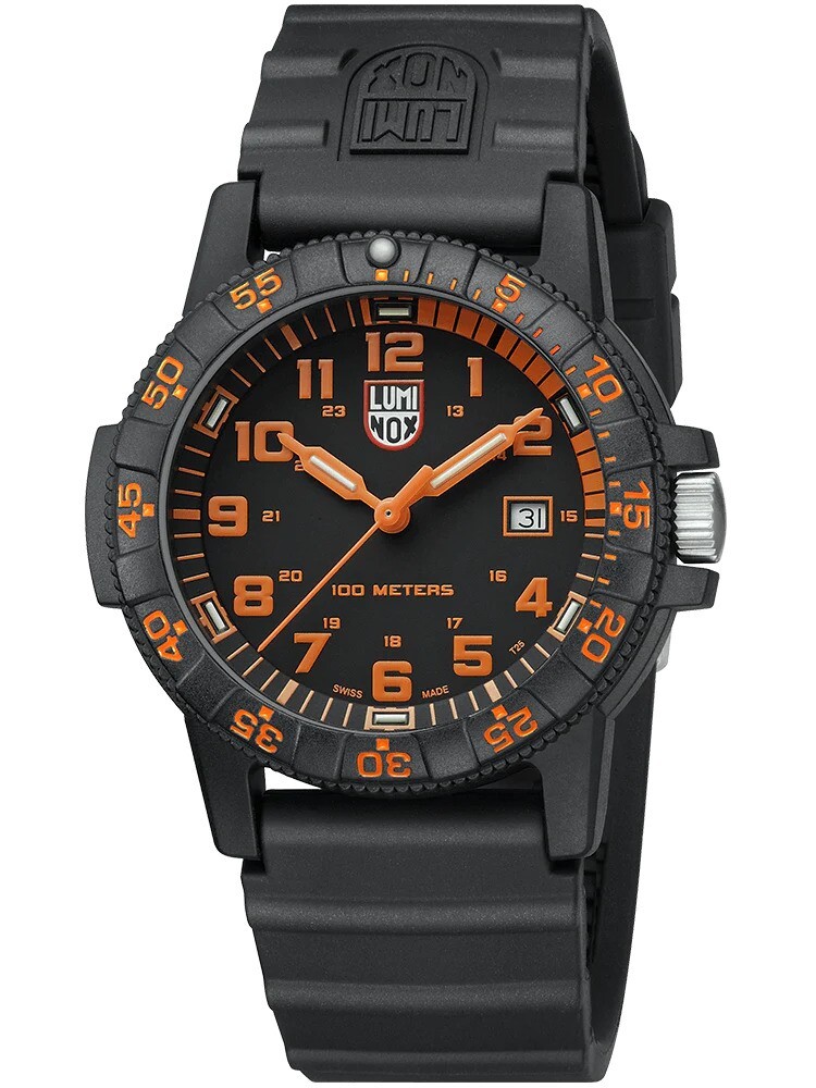 Luminox Men’s 44 mm Leatherback Sea Turtle Black Dial Orange Accent Swiss Watch