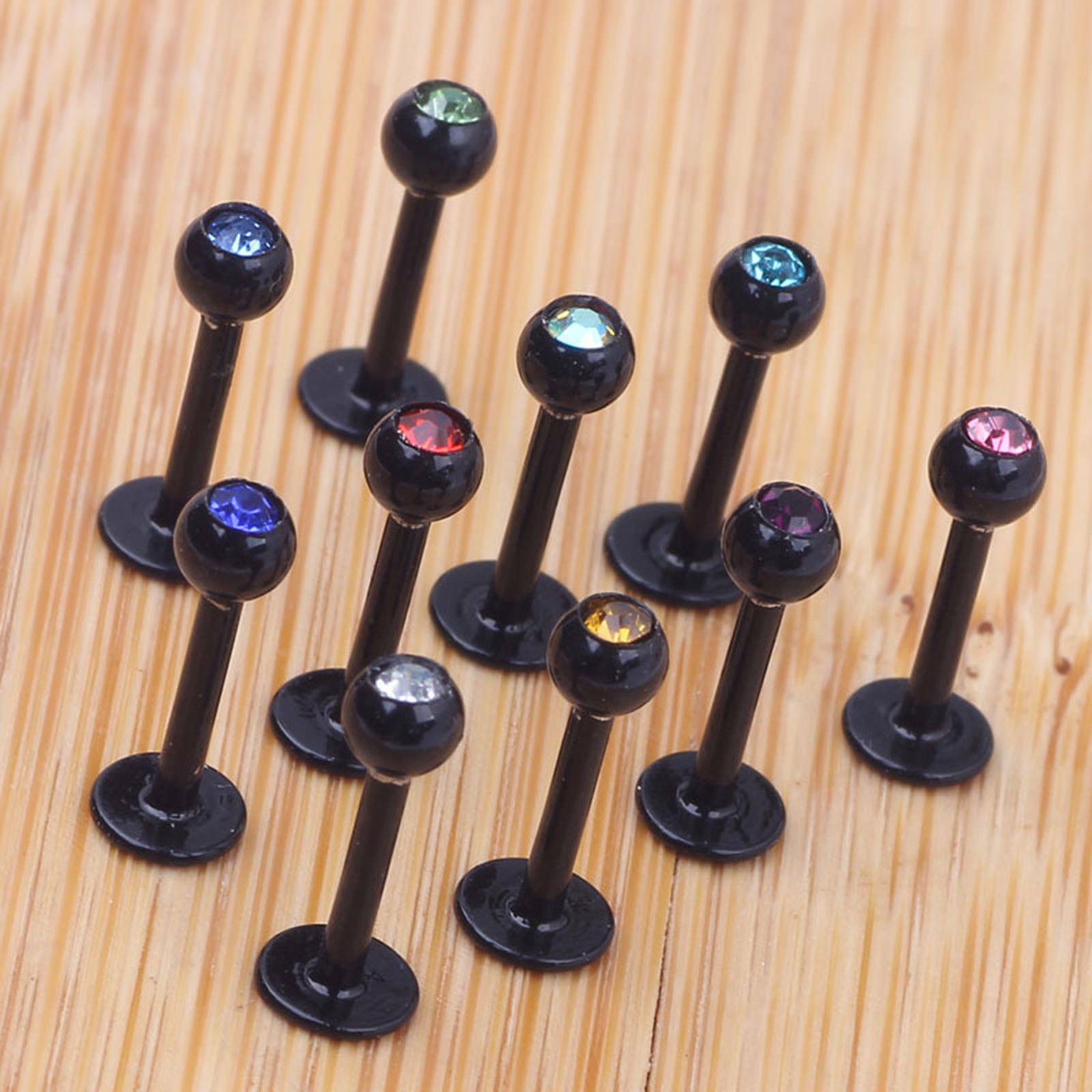 10PC 16G Crystal CZ Gem Labret Monroe Stud Lip Ring Helix Ear Cartilage Piercing