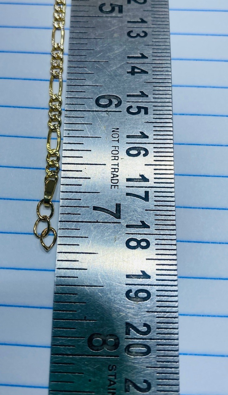 14K Solid Yellow Gold Diamond Cut Figaro Link Chain Bracelet7Inches 3.45GM