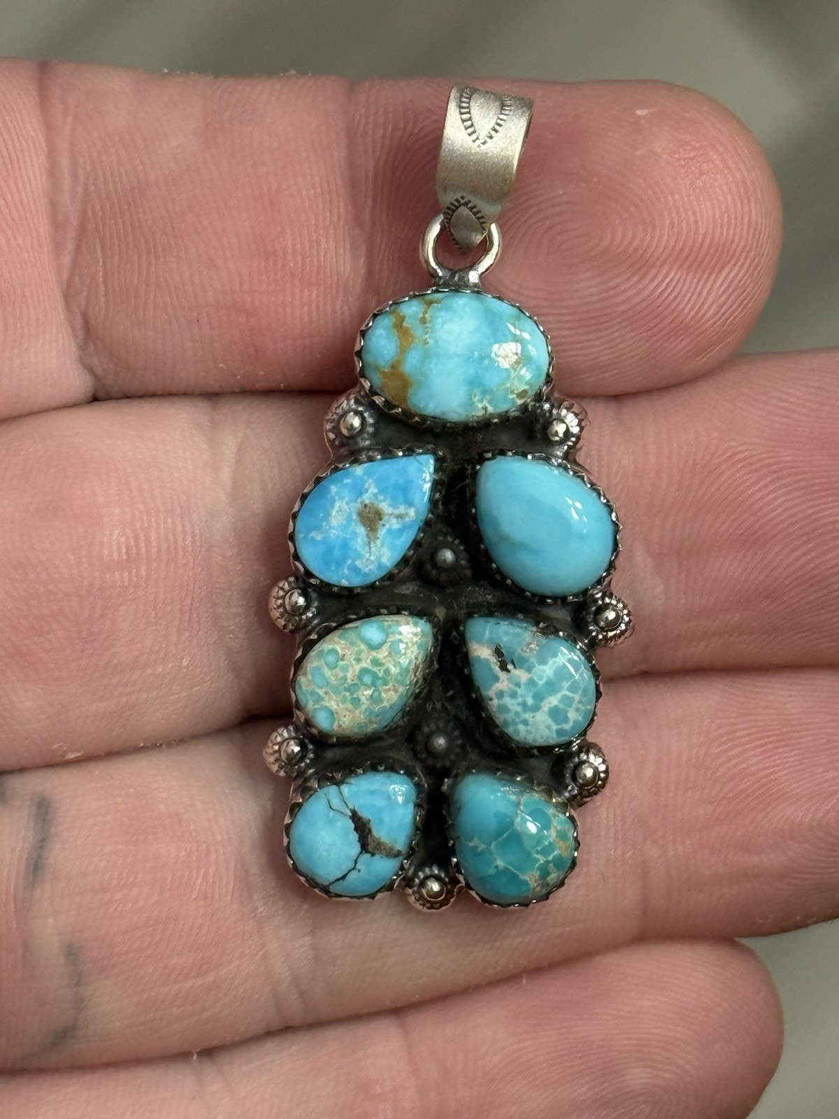 STERLING SILVER SIERRA BELLA WHITE WATER MIX TURQUOISE BAR CLUSTER PENDANT .925